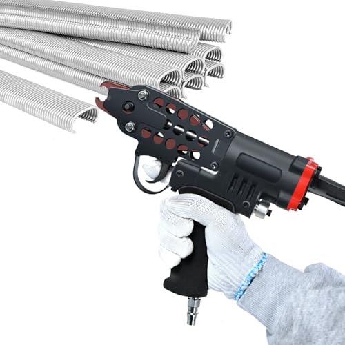vanenferse Clavadora Neumática Tipo C, Juego De Alicates De Anillo De Cerdo Multifuncionales AutomáTicos para Atar Jaulas, Pistola De Clavado De Aire Grapadora para Valla De Jaula De Alambre