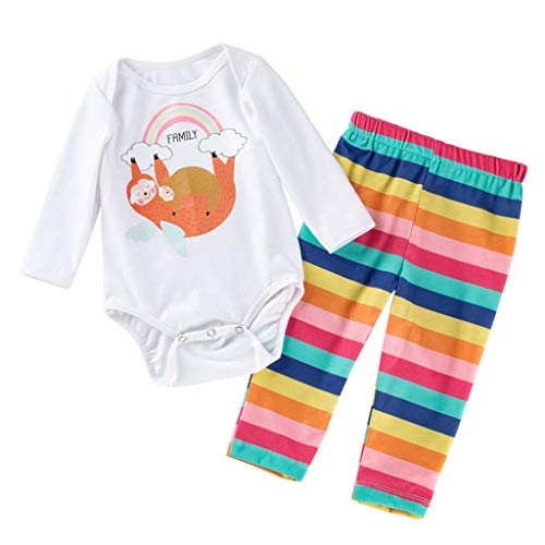 Conjunto de Pijamas ASHOP Ropa de Bebe Niños y Niñas Tops Camisa de Manga Larga y Pantalón Rayas Arcoiris (Blanco,59)