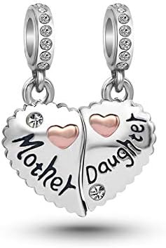 KunBead Mother Daughter Son Sisters Best Friends Bestie Rose Gold Heart Puzzle Dangle Birthday Charms Compatible with Pandora Bracelet, 4.5mm-5mm, Metal, No Gemstone