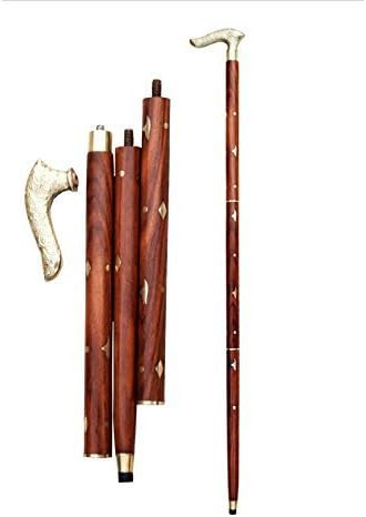 Khandekar Wooden Handmade Folding Walking Stick/Cane for Men
