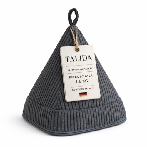TALIDA Türstopper Sack Pyramide 1 6KG - mit Anti-Rutsch Untergrund und Cord-Schlaufe | Schwerer Bodenstopper - Sandsack (1 Grau)