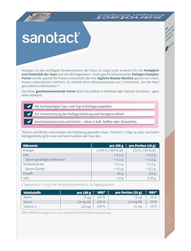 sanotact® Kollagen Komplex Pulver | 200 g | Typ I & III Kollagenpeptide | + Vitamin C, Niacin & Biotin für schöne Haut¹… – Ansicht 2