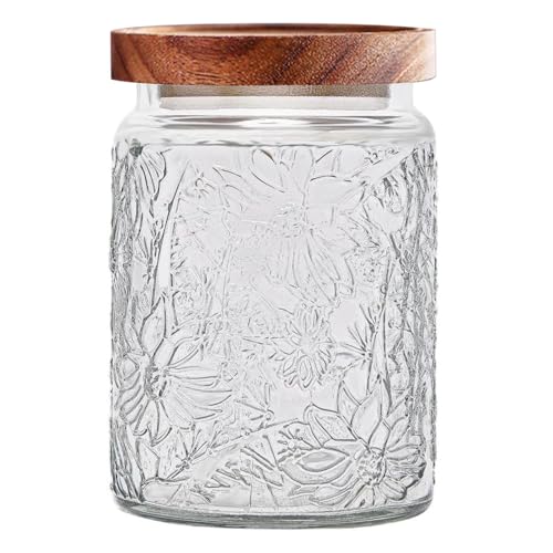 Image of Vintage Glass Jars with Wooden Lids, 24 oz Airtight Glass Food Storage Containers Sets for the Kitchen, Sugar Coffee Tea Cookie Candy Spice Pasta
