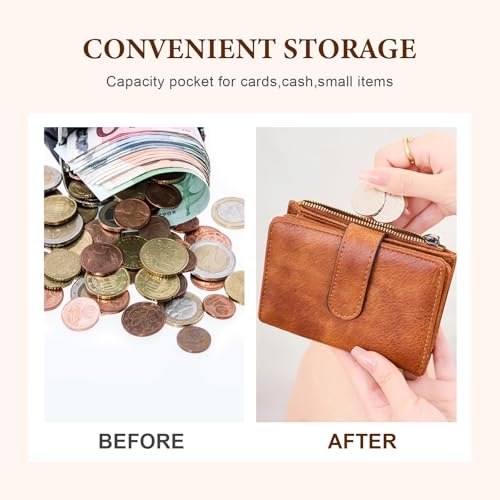 Womens Wallet, Leather RFID Blocking Bifold Zipper Pocket Wallet Card Case Purse with ID Window (Brown)4
