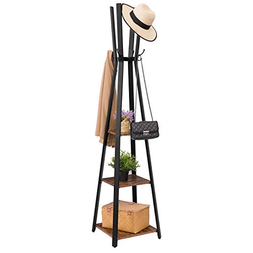 HOOBRO Perchero de Pie, Perchero con 3 Estantes 4 Ganchos, para Ropa, Sombreros, Paraguas, para la Entrada o Pasillo, Estilo Industrial, 42 x 42 x 175,5 cm, Estable, Fácil Montaje EBF82YM01