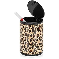 Ceniceros estéticos de leopardo marrón para exteriores para cigarrillos patio con tapa, a prueba de olores, acero inoxidable, portátil, sin humo, mini cubo de basura con