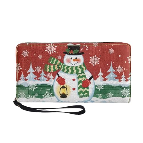 Image of Bulopur Christmas Snowman Wallet for Women PU Leather RFID Blocking Wristlet Wallet for Women & Teen Girls Large Capacity Phone Clutch Long Wallets Zipper Around Xmas Gifts for Mom