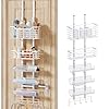 Consmest 6-Tier Hair Tool Organizer – Hair Dryer Holder Over The Door/Wall Mounted DIY Adjustable Shelf Bathroom Door Organizer with Hook for Curling Iron/Blow Dryer/Straightener White