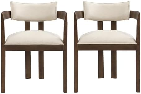 Christopher Knight Home Falcon Fabric Upholstered Dining Chairs Set of 2, Modern Wooden Dining Armchair, Curved Backrest Kitchen Side Chair, Living Room Accent Chair for Extra Seat, Walnut+Beige - Thumbnail 2