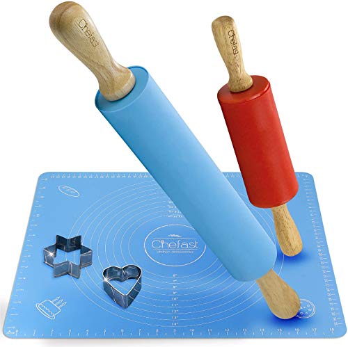silicone rolling pin and mat set