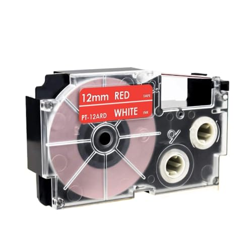 18�J���[�݊����x���e�[�vXR12WE XR-12X 6mm 9mm 12mm for KL-120�v�����^�[XR-12WE XR12BU XR12RD XR12YW XR12GN�œ��삷��(White on Red)