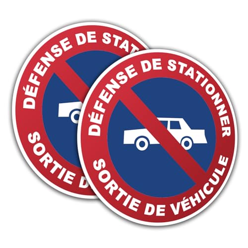 Kinoco 2 Panneaux Signalisation 'Défense de Stationner - Sortie de Véhicules' ⌀200 mm | PVC Rigide Adhésif 1 mm | Résistant aux Intempéries | Lot de 2 |...