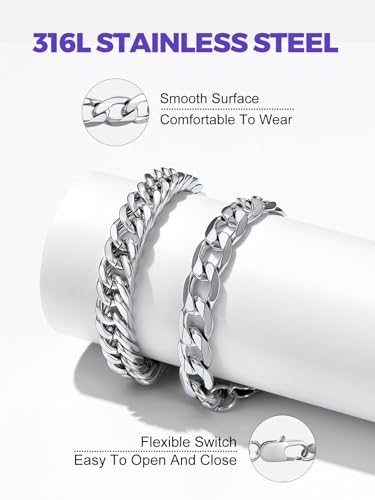 Richsteel 2PCS/3PCS Bracelets Chain for Men Women Stainless Steel Silver/Gold/Black Cuban/Rope Link Chain Bracelets Set, 7.4/8.2/9 Inch Hand Chain Length for Men Women Jewelry4