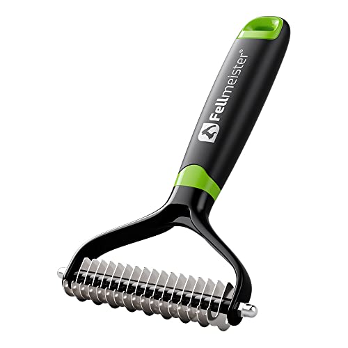 Fellmeister® Rastrillo y cuchillo para desenredar pelos, cuidado del pelo para perros y gatos, el mango de corte elimina nudos y enredos en el pelaje, para pelo medio y largo (M) 9,5 cm de ancho