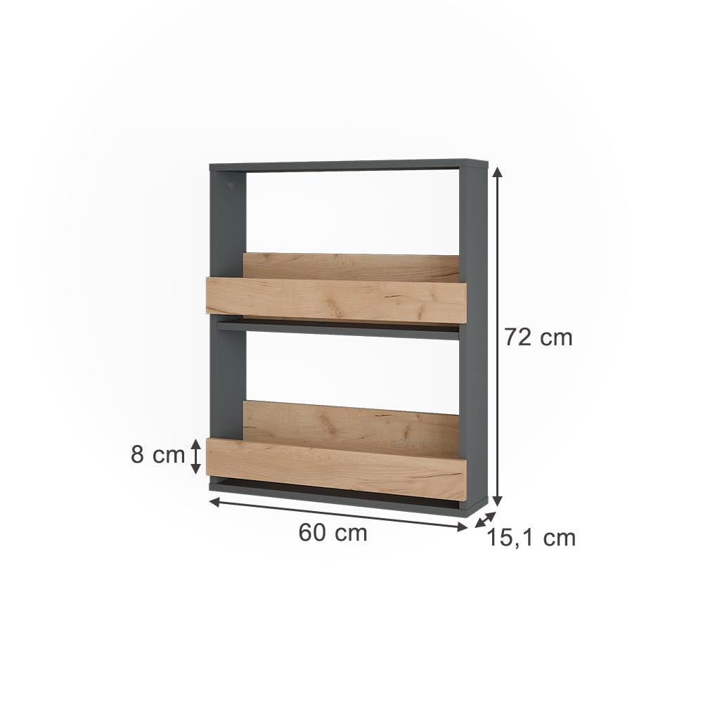 Vicco Weinglasregal Repose, Goldkraft Eiche/Anthrazit, 60 x 72 cm, zur Wandmontage mit Halterungen für bis zu 8 Weingläser
