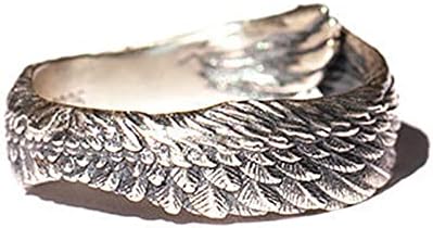 Hug Wings Ring Angel Wings Feather Retro Copper Ring Open Adjustable Guardian Ring Vintage Women Men Feather Ring Silver Wedding Band for Lovers Friends Gifts
