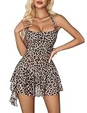 Avidlove Women's Mesh Mini Dress Printed Double Layer Frill Bodycon Lingerie Dress Party Clubwear Outfits S-XXL Leopard