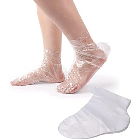 Xerteam 100pcs Clear Plastic Disposable Booties, Paraffin Bath Liner Can Be Used For Foot Pedicure Hot Spa Wax Treatment, Foot Cover Bag, Foot Film Bag Cover