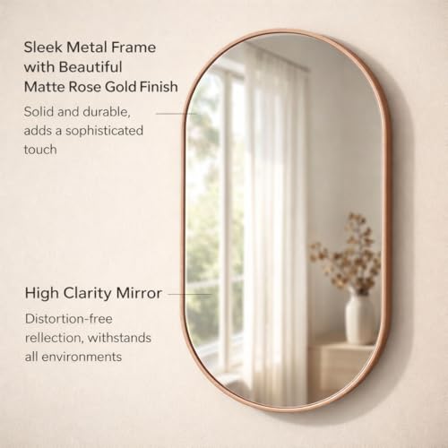 Image of Metal Frame Mirror Glass for Wall /Aluminium Circular Bathroom Wall Mirror 18x24 Inch /Mirror for Bathroom /Bedroom /Living Room /Entryway /Dressing Room /Decorative /Vanity| AM1824A6