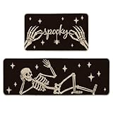 Artoid Mode Spooky Skeleton Spider Bone Black Halloween Kitchen Mats Set of 2, Black Home Decor Low-Profile Kitchen Rugs for Floor - 17x29 and 17x47 Inch