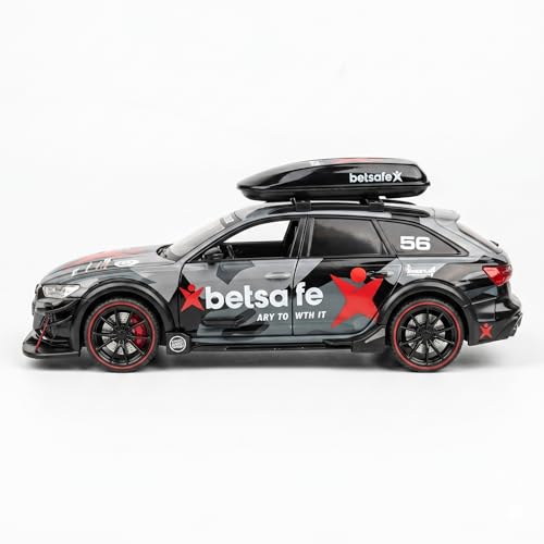 Image of Audi RS6 Avant C8 1:24 Scale Die-Cast Car Model - Betsafe Racing Livery Detachable Roof Box Sound Light Pull-Back Alloy Estate Collectible Toy