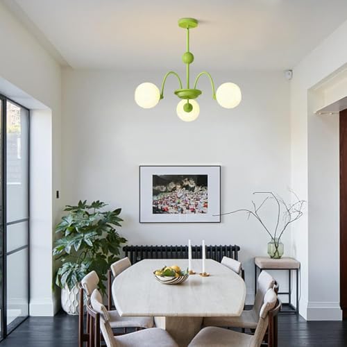 Lámpara colgante verde para isla de cocina y salón de diseño moderno con esferas blancas 3