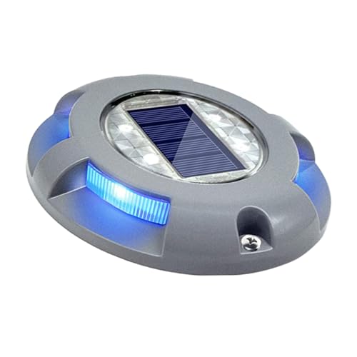 ifundom LED Ground Buried Lights Durable Aluminium Alloy Deck Lamps for Driveways and Pathways Solar Powered Crush Resistant for Outdoor Use Silver Blue Light