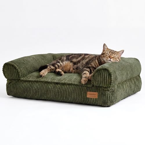 FUKUMARU Dog Couch Bed, Corduroy Cozy Cat Bed for Indoor Cats with Washable Cover, 28in Waterproof...