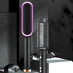 Escova Alisadora Elétrica Bivolt com Controle de Temperatura 130°C a 200°C – Aquecimento Rápido PTC – Portátil e Segura para Viagem – Preta