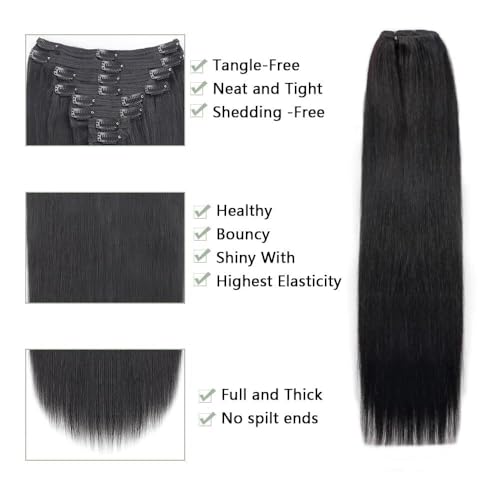 Extensiones de cabello humano negro natural brasileño con clip 8 piezas 2