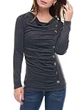 Allegra K Women's Cowl Neck Tops Long Sleeve Buttons Decor Tuinc Shirts Ruched Top X-Large Dark Gray