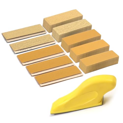 KLINNA Set di 50 fogli di carta vetrata con blocco abrasivo a mano per levigatura a umido e a secco, fogli abrasivi grana 80, 120, 180, 240, 400, fogli per levigatura, lucidatura e carta vetrata