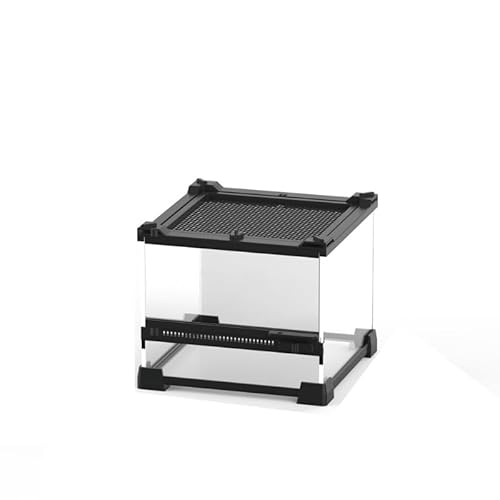 両生類飼育箱、透明、軽量、脱走防止レプテリア 爬虫類用ガラスケージ テラリウムタンク 給餌 通気箱 容器 水陸両用生息地 脱出防止 昆虫ケース タートル トカゲ 通気性 箱 (とうめいしょく360°観察スペース、家庭用/鑑賞用、ペットの飼い主に適しています