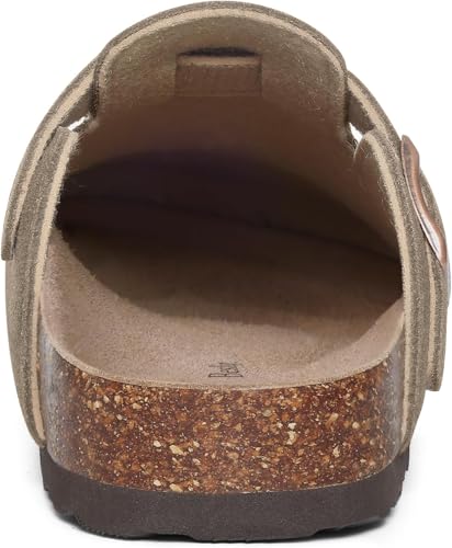 Beslip Wildleder Clog für Damen Weiches Kork Fußbett Leder Pantoletten Komfort Kartoffel Schuhe mit Arch Support, Dunkelgrau Frauen Größe 39 EU