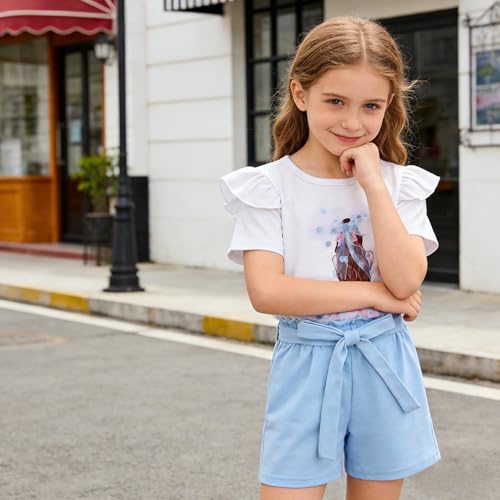 Image of 3-8 T Toddler Girls Clothing Set Ruffle Sleeve Bow Tie Top + Floral Shorts Set