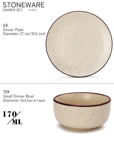 Image of Bodhi House Solid Handcrafted Stoneware Ceramic Dinner Set, Dish Set Serving, Microwave and Dishwasher Safe, Bone-ash Free, Crockery Set for Dining and Gifting (Beg-SPCK, Pack of 18 (6F+12K))