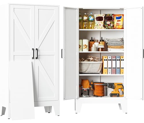 Metal storage cabinet with 2 doors and 3 shelves