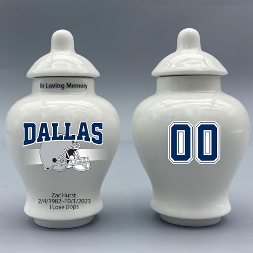 Personalized Football Cremation Urn for Ashes - Custom Small Urn with Name, Date & Jersey Number