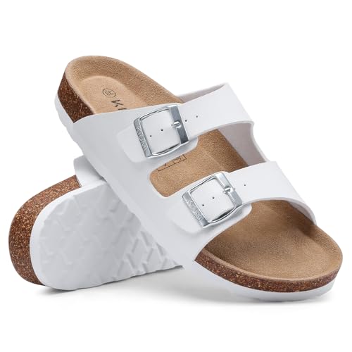 Image of KIDMI Unisex Summer Sandals Arch Support Cork Footbed Slide Sandals with Double Adjustable Buckle for Women Men
