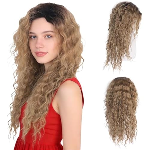 26 Inch Long Brown Curly Wigs for Women Black Roots Hairline 80s Retro Wig