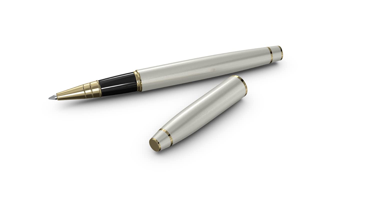Scrikss Noble 35 Penna a sfera a sfera bianca perla, finiture dorate, penna a rullo per scrittura ufficio, regali aziendali professionisti studenti