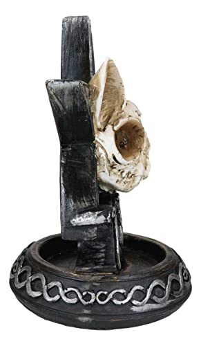 Ebros Gift Paranormal Occult Ouija Cat Skull With Triple Moon And Pentagram Sacred Geometry Backflow Cone Incense Burner Holder With Cascading Smoke Pool Waterfall Effect Figurine #TOP2