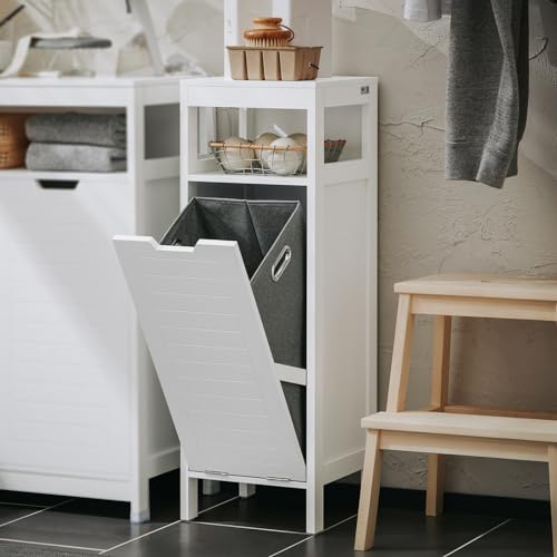 Haotian Small Tilt-Out Laundry Hamper Cabinet, Skinny Bathroom Storage Cabinet
