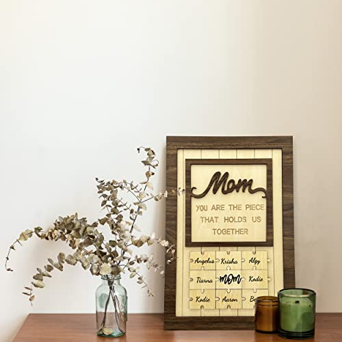 Diyoohomy Mom Puzzle Piece Sign You Are The Piece That Holds Us Together 3D Wood Plaque With Kids Names Best Mothers Day Gifts Son Daughter Home Tables Centerpieces Decorations Family Wall Decor #TOP1