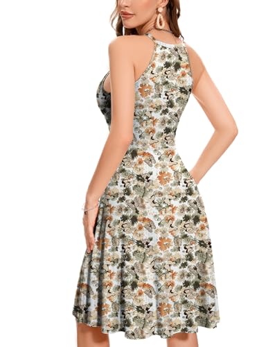 ANYFITTING Built in Bra Halter Dresses for Women 2025 Summer Pockets Dress Flowy Midi Sundresses Beach Vacation4