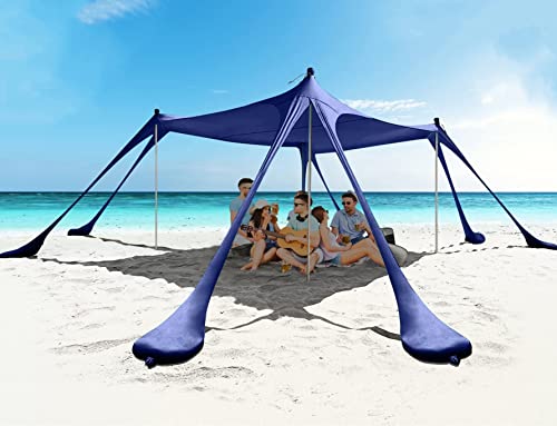 Image of RLAIRN Pop Up Beach Canopy UPF50+ with 8 Sandbags, 4 Stability Poles, Sand Shovel and Ground Pegs Beach Tent Sun Shelter for Family Outdoor Beach, Camping Trips, Backyard and Picnics