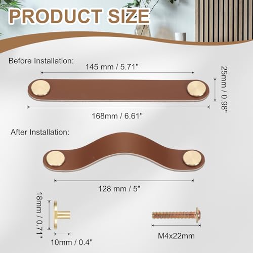 Poignées de tiroir en cuir marron boutons armoire placard commode 12,7 cm