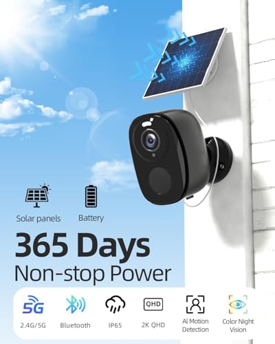 Image of ELECCTV 5G /2.4G WiFi Solar Security Cameras Wireless Outdoor, 2K Solar Cameras for Home Security with AI Motion Detection, Color Night Vision, Siren, 2-Way Audio, Works /Alexa,IP65 Waterproof,4-Cam Kit