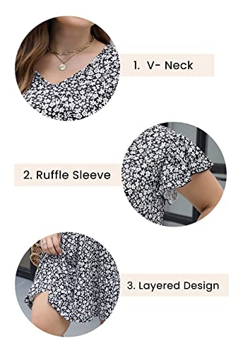 Image of Celkuser Womens Plus Size Summer Casual Midi Dress Short Ruffle Sleeve Tiered Empire Waist T-Shirt Dress with Pockets