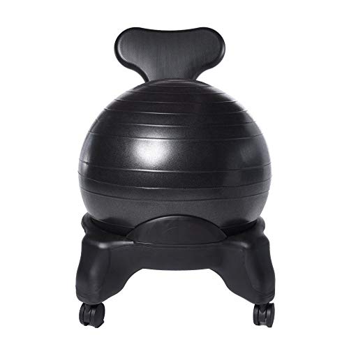 Silla de bola de equilibrio ajustable para oficina, fitness, estabilidad, yoga, silla de escritorio con bomba de aire, silla de ejercicio adecuada, color negro